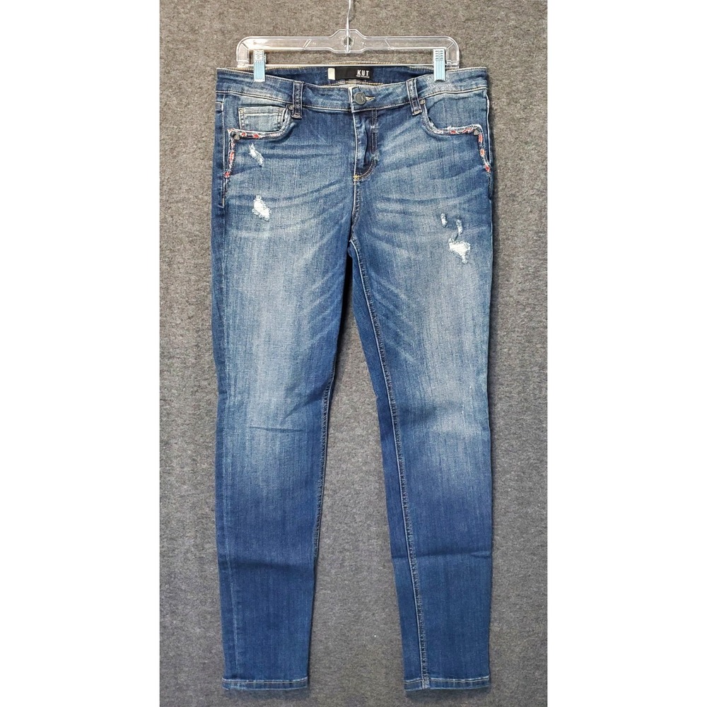 Kut‎ from the Kloth Jeans Womens 12 Blue Mia Toothpick Skinny Distressed Denim